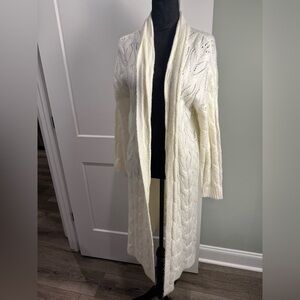 Joie Dusty Rose white Cable Knit Long Duster Open Cardigan Sweater Size M
